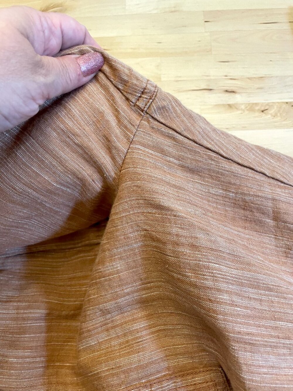 Athleta Cabo Women's 100% Linen Wide Leg Pant Sz 16 Terracotta Striped Boho Chic - Picture 13 of 15